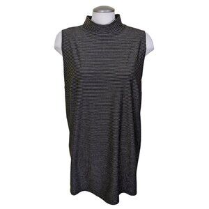 Womens Plus Size 2X Sleeveless Mock Neck Top Black Gold Metallic Stripe Stretch